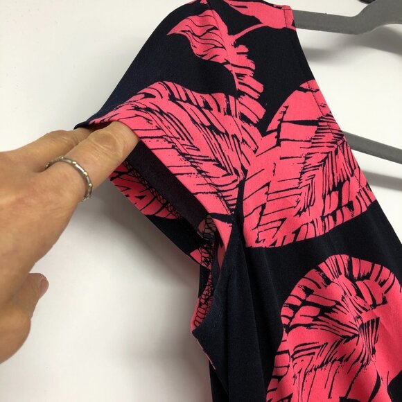 Maggy London Coral Leaf Pattern Faux Wrap Dress Size 4 - Picture 8 of 16